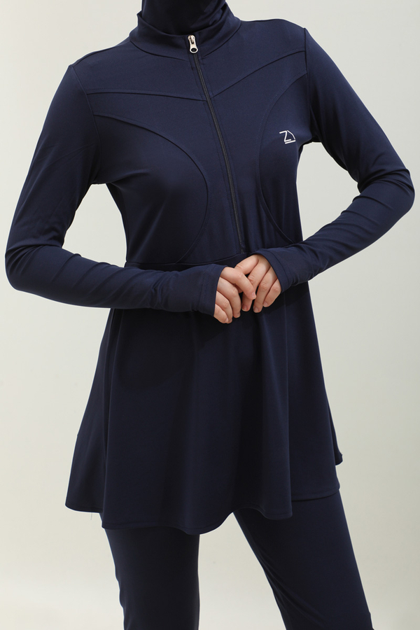 Volanlı Tesettür Mayo Takım Lacivert - 3