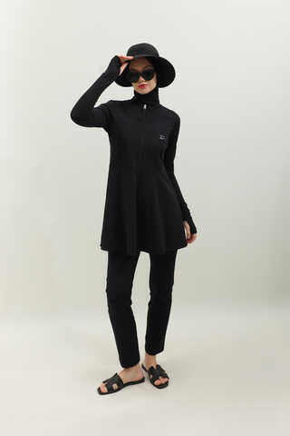 Volanlı Tesettür Mayo Takım Siyah - 3