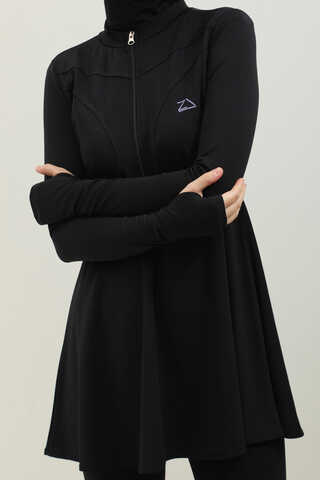 Volanlı Tesettür Mayo Takım Siyah - 4