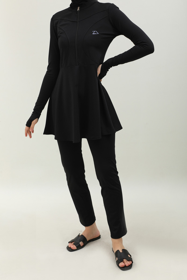 Volanlı Tesettür Mayo Takım Siyah - 2