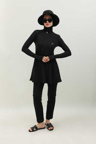 Volanlı Tesettür Mayo Takım Siyah - 1