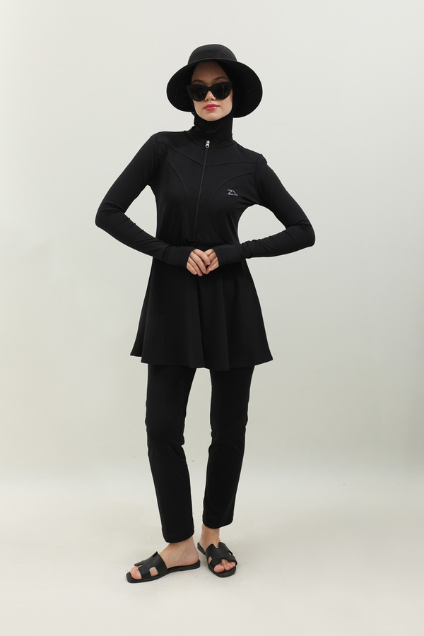 Volanlı Tesettür Mayo Takım Siyah - 1
