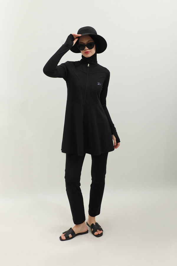 Volanlı Tesettür Mayo Takım Siyah - 3