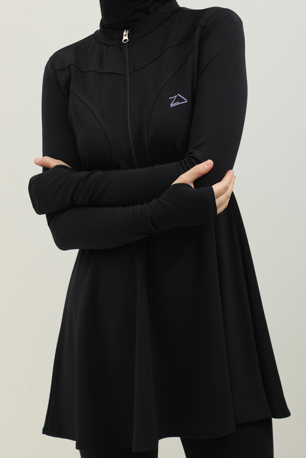 Volanlı Tesettür Mayo Takım Siyah - 4