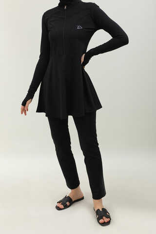 Volanlı Tesettür Mayo Takım Siyah - 2