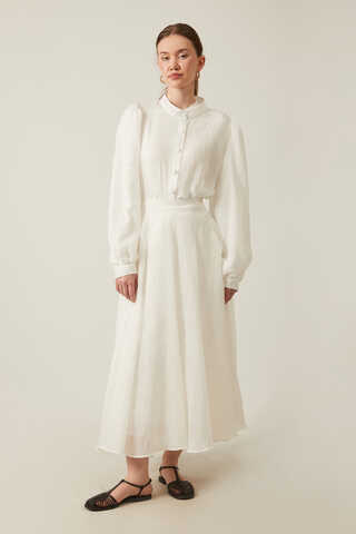 Volanlı Uzun Etek Beyaz - 1