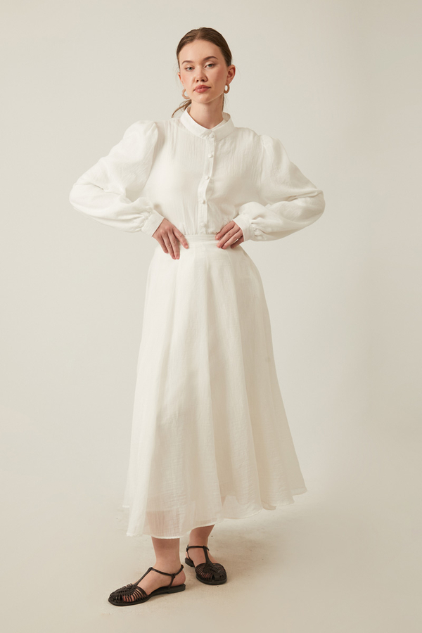 Volanlı Uzun Etek Beyaz - 2