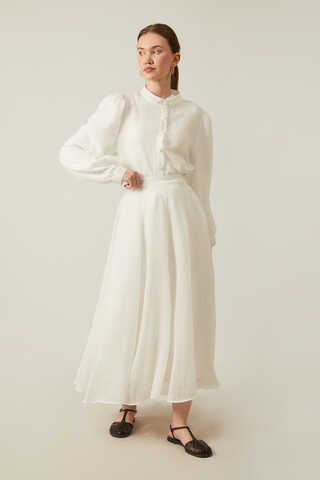 Volanlı Uzun Etek Beyaz - 3