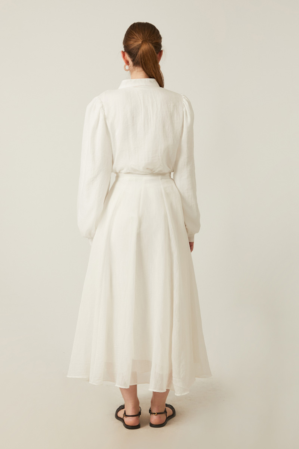 Volanlı Uzun Etek Beyaz - 8