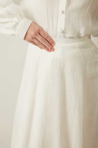 Volanlı Uzun Etek Beyaz - 5