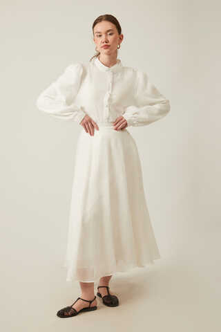 Volanlı Uzun Etek Beyaz - 2