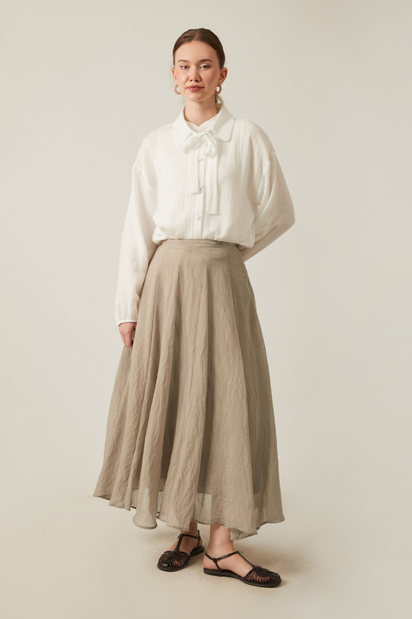 Volanlı Uzun Etek Vizon - 5