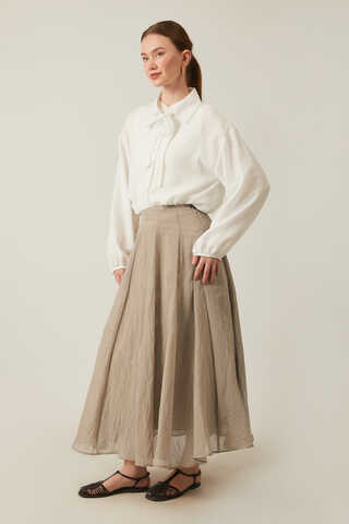 Volanlı Uzun Etek Vizon - 6