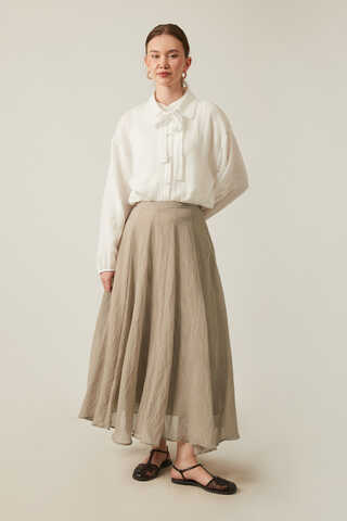 Volanlı Uzun Etek Vizon - 5