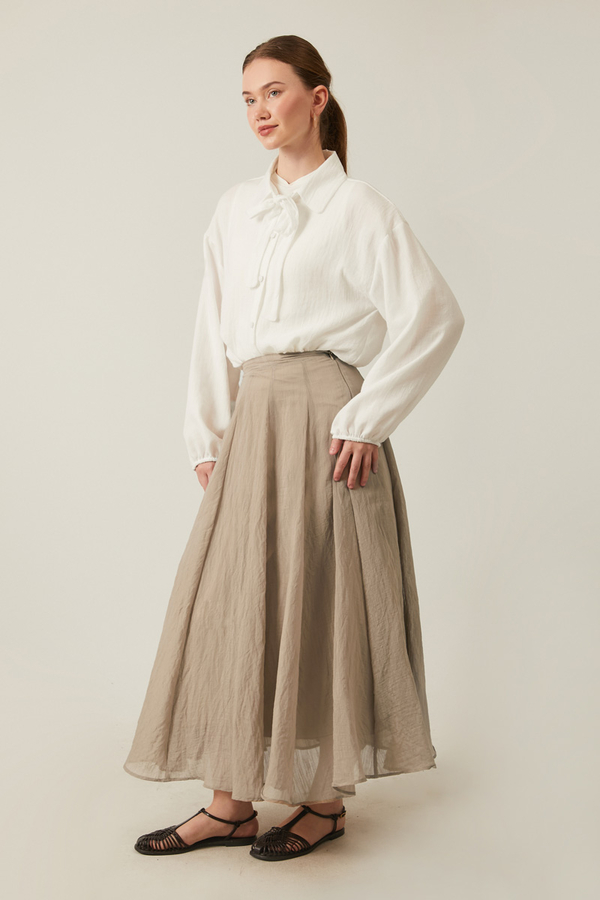 Volanlı Uzun Etek Vizon - 6