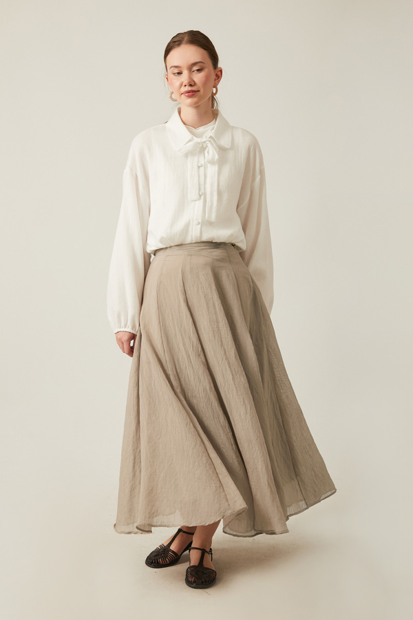 Volanlı Uzun Etek Vizon - 1