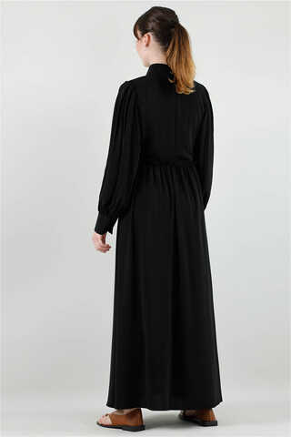 Frilly Buttoned Waist Dress Black - 4