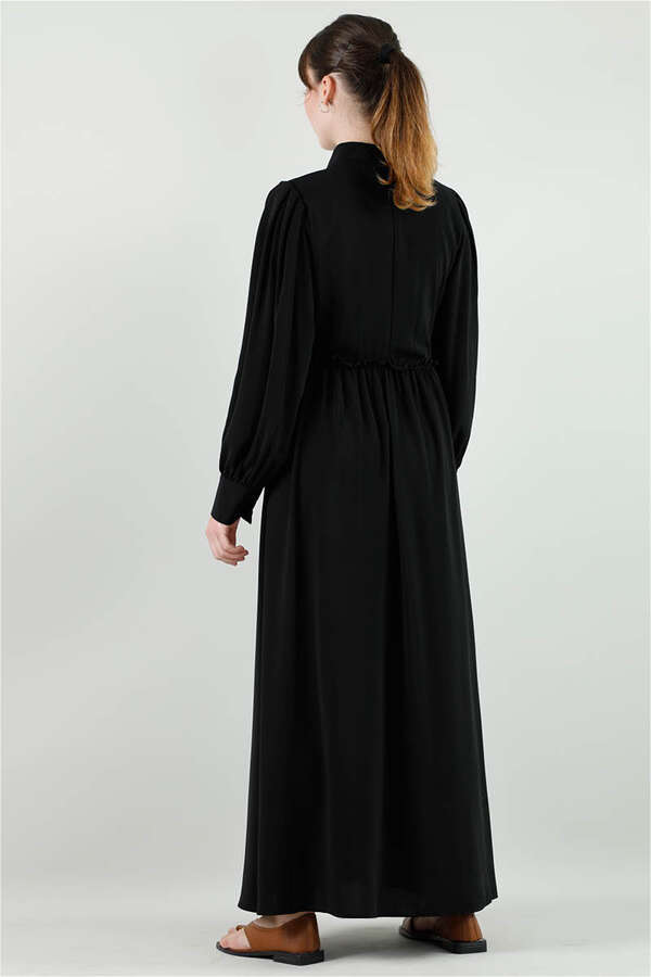 Frilly Buttoned Waist Dress Black - 4