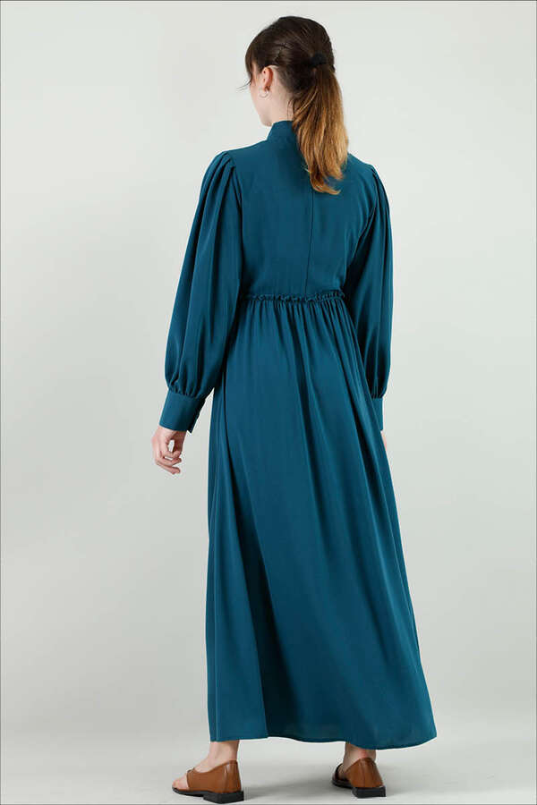 Frilly Buttoned Waist Dress Petrol - 4