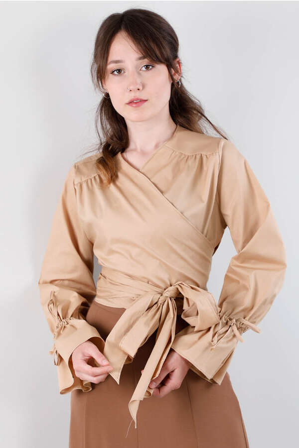 Connected Crop Shirt Camel - 1