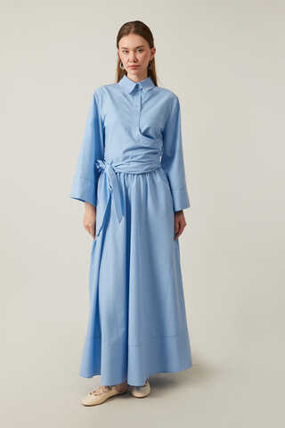 Waist Tie Poplin Skirt Set Blue - 1