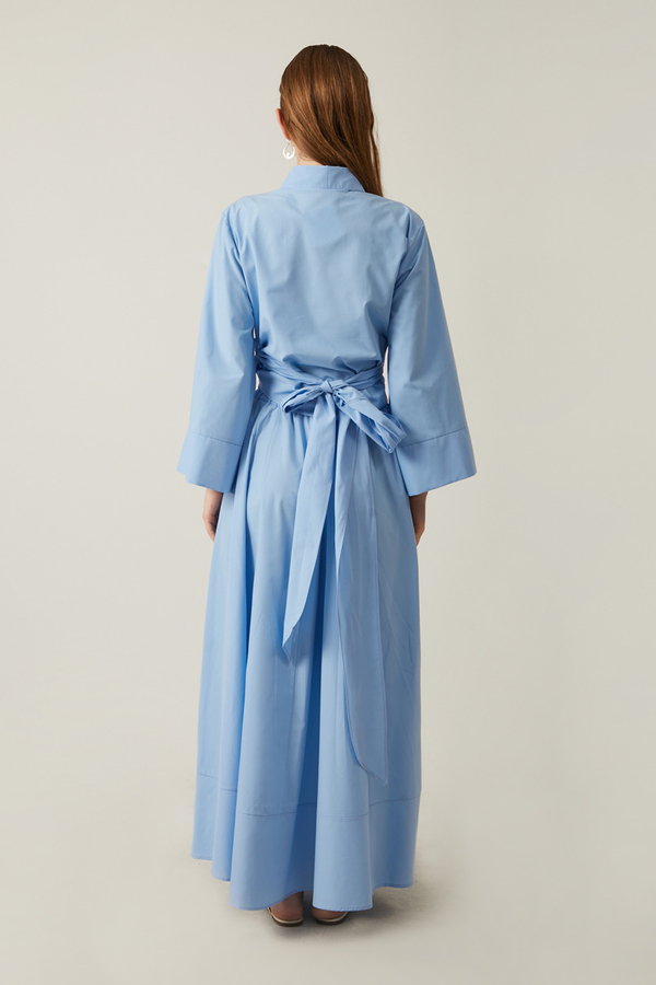 Waist Tie Poplin Skirt Set Blue - 7