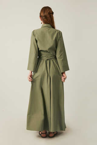 Waist Tie Poplin Skirt Set Khaki - 9