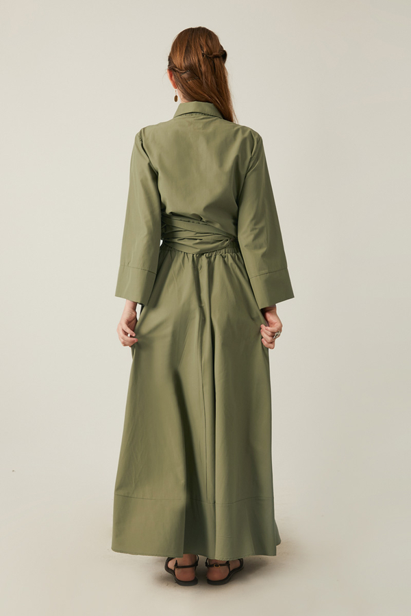 Waist Tie Poplin Skirt Set Khaki - 9