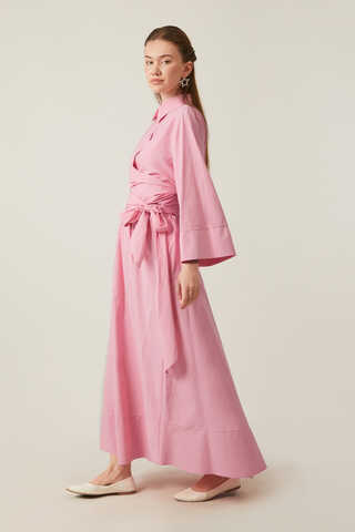 Waist Tie Poplin Skirt Set Pink  - 7