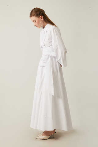 Waist Tie Poplin Skirt Set White - 6