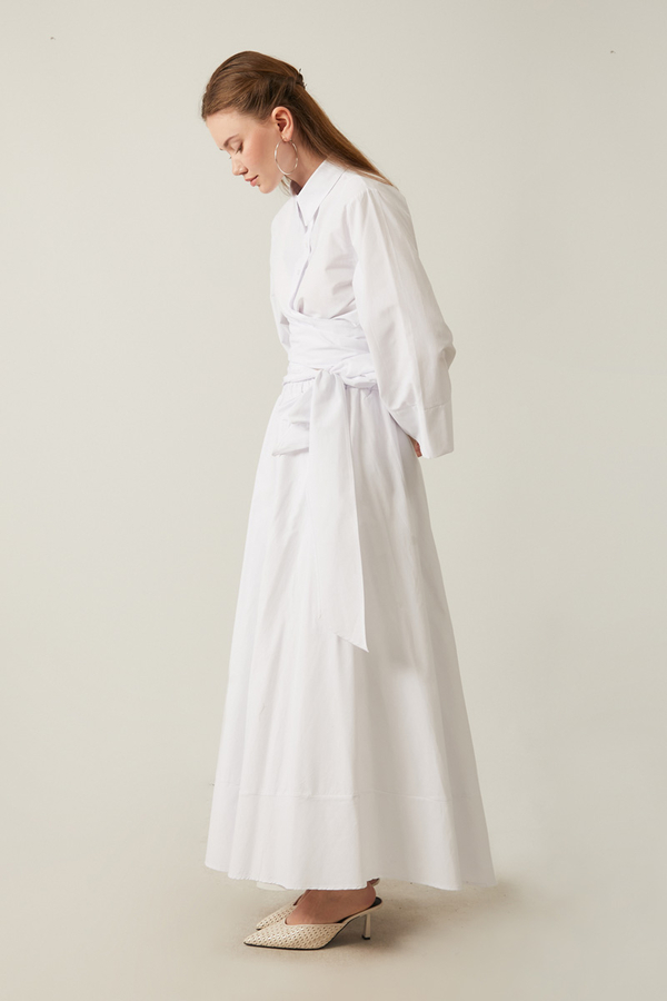 Waist Tie Poplin Skirt Set White - 6