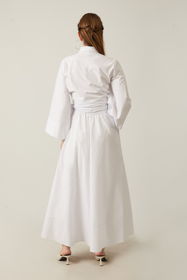 Waist Tie Poplin Skirt Set White - 8