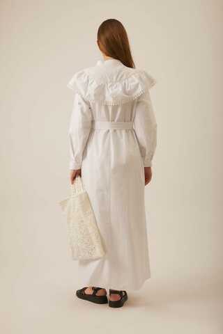 White Dress with Ruffled Yoke Detail - 11