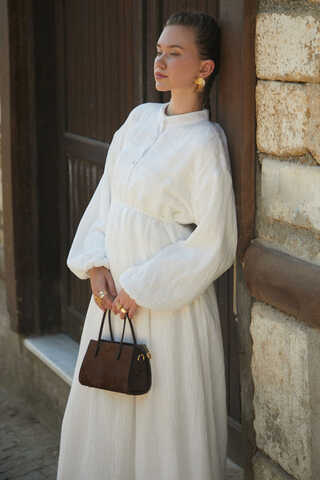 White Lace Yoke Dress - 8