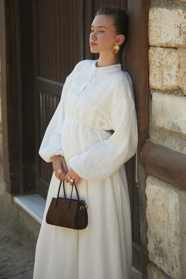 White Lace Yoke Dress - 8