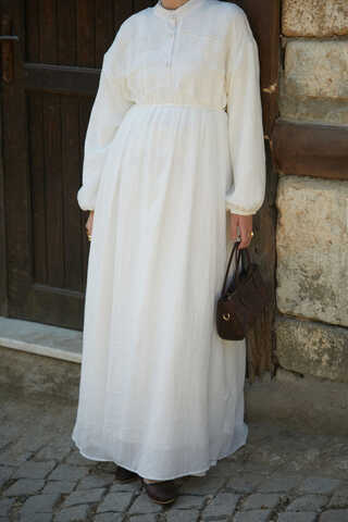 White Lace Yoke Dress - 9