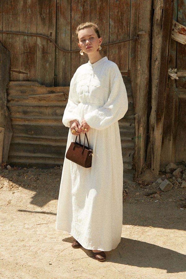 White Lace Yoke Dress - 12