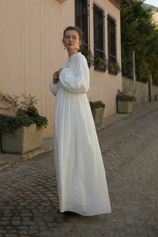 White Lace Yoke Dress - 15