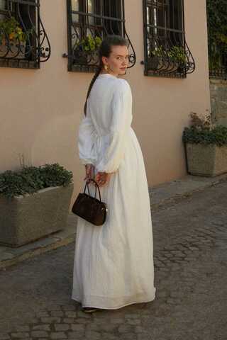 White Lace Yoke Dress - 6