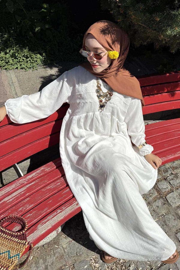 White Lace Yoke Dress - 3