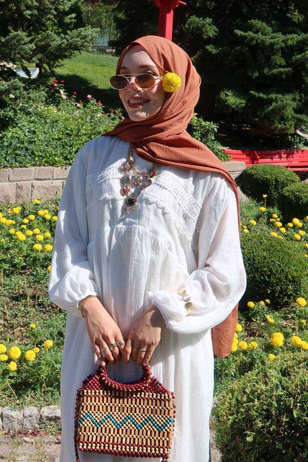 White Lace Yoke Dress - 2