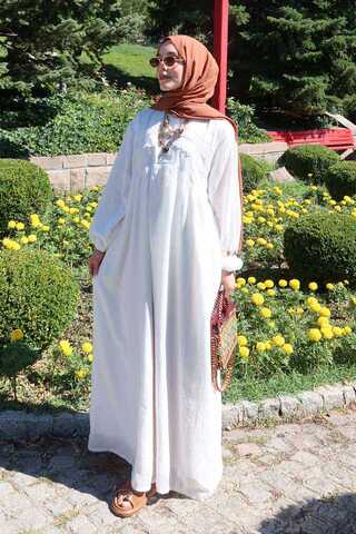 White Lace Yoke Dress - 4