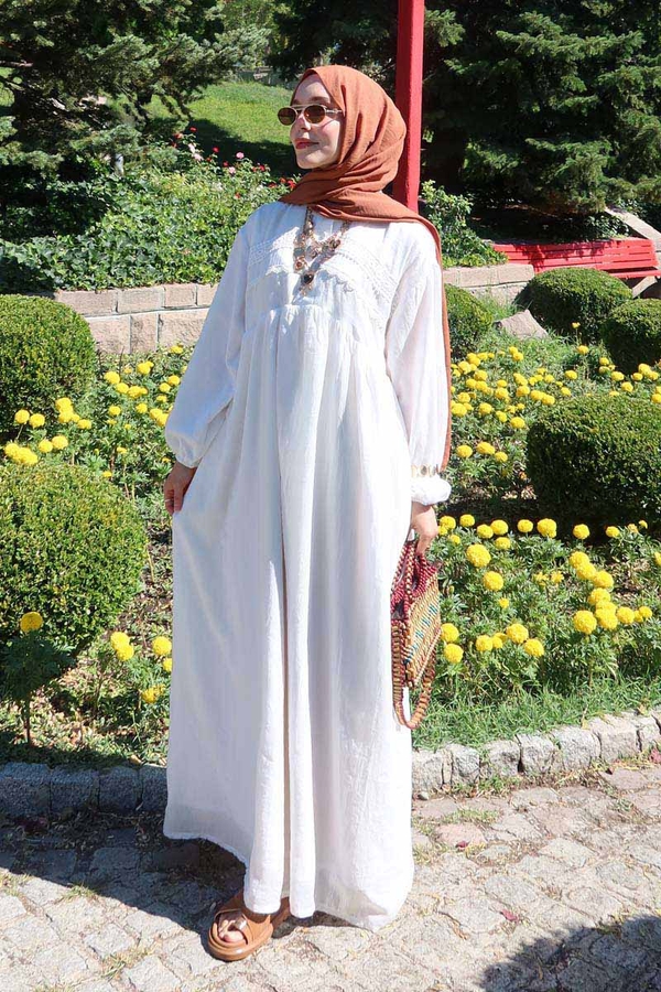 White Lace Yoke Dress - 4