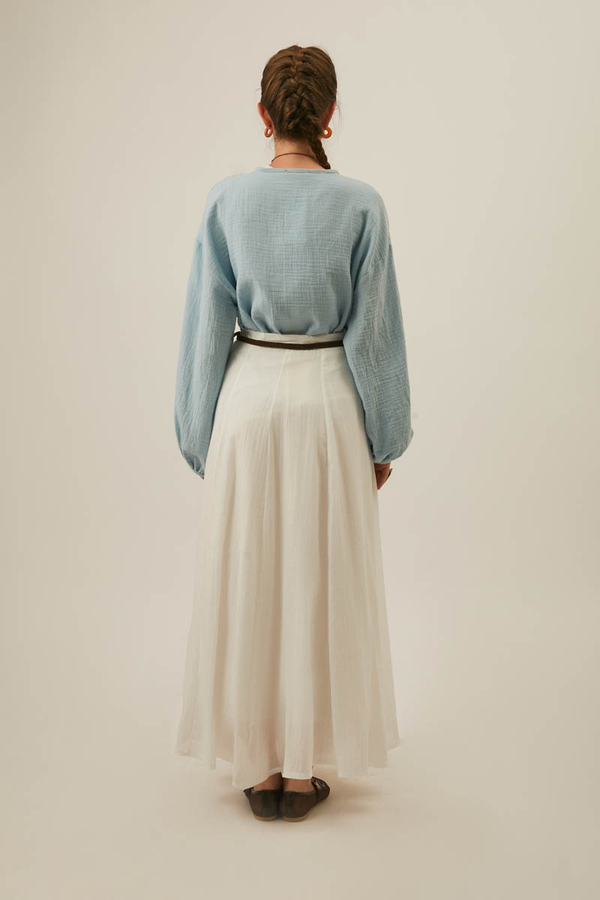 White Relaxed Skirt with Stitch Details - 18
