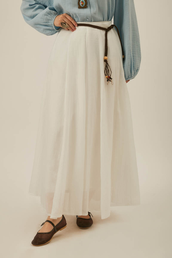 White Relaxed Skirt with Stitch Details - 15