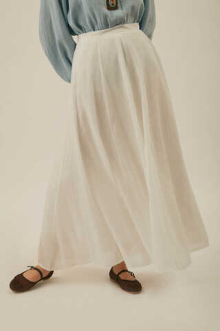 White Relaxed Skirt with Stitch Details - 14