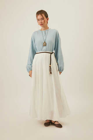 White Relaxed Skirt with Stitch Details - 13