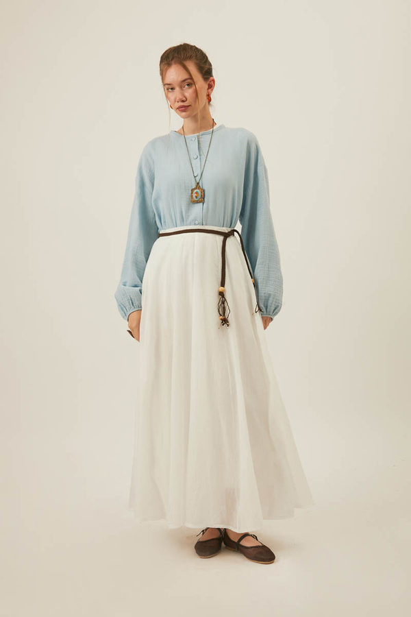 White Relaxed Skirt with Stitch Details - 13