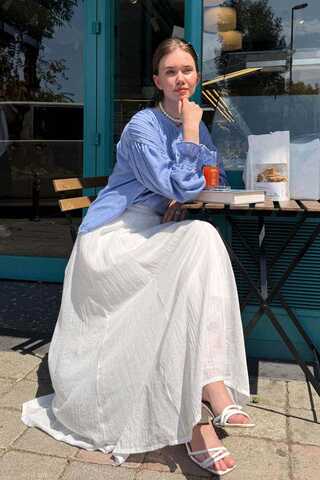 White Relaxed Skirt with Stitch Details - 1