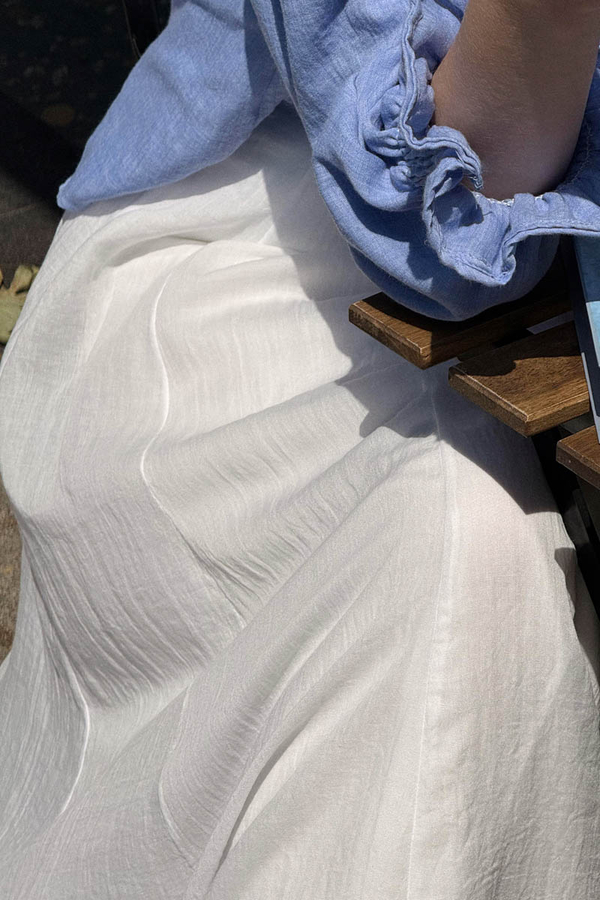 White Relaxed Skirt with Stitch Details - 7